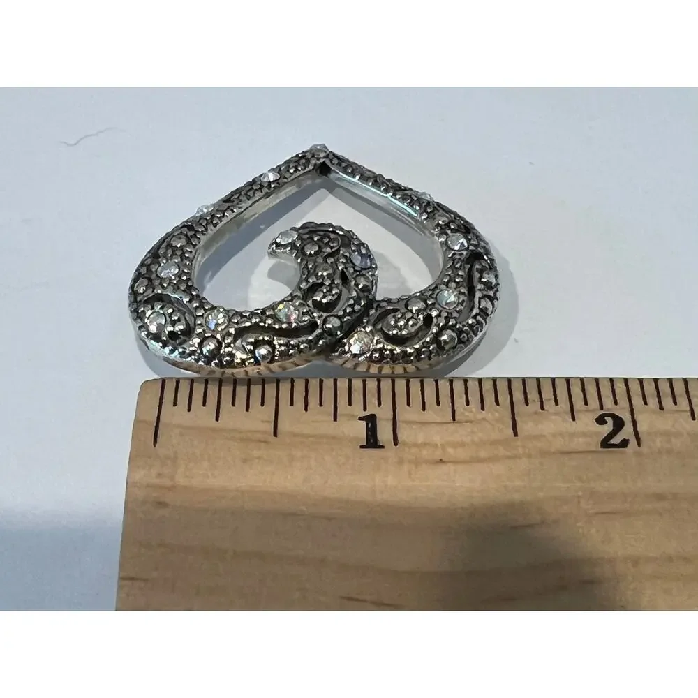 NWOT Faux Marcasite‎ Heart with Aurora Borealis Crystal Rhinestones Brooch Pin